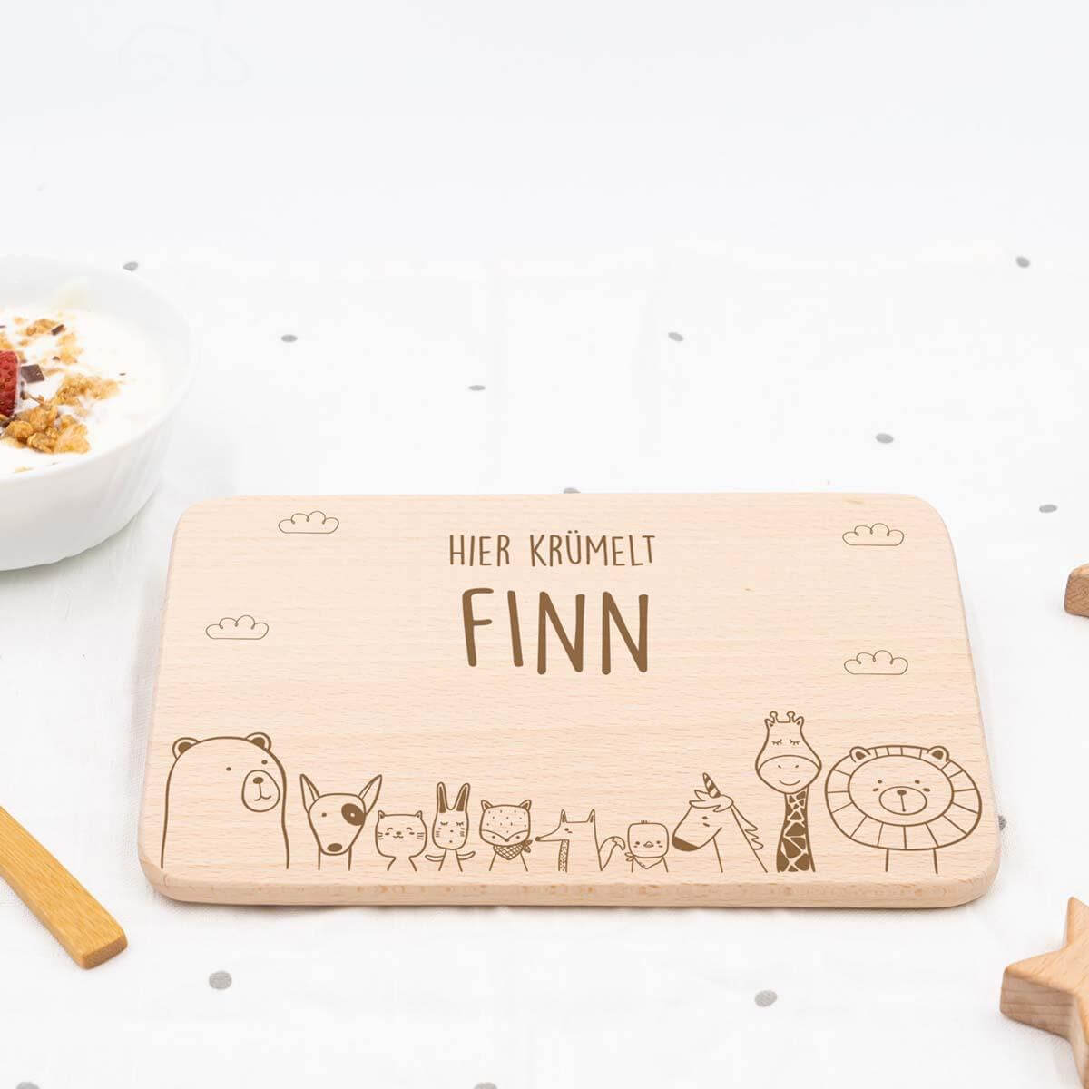 personalized animal family breakfast board with custom name