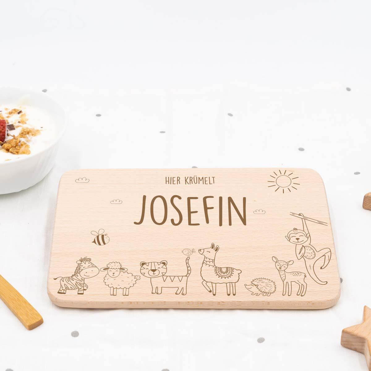 personalized animal family breakfast board with custom name