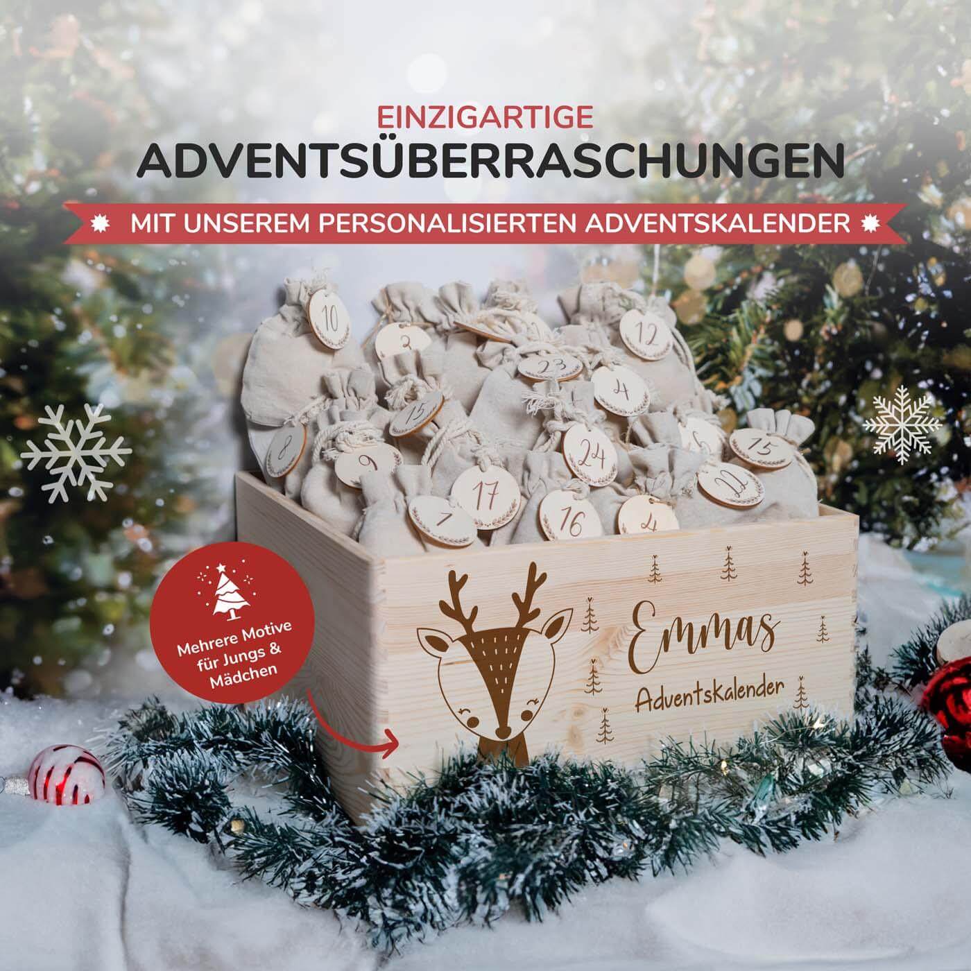 adventskalender mit elch motiv und individuellem namen