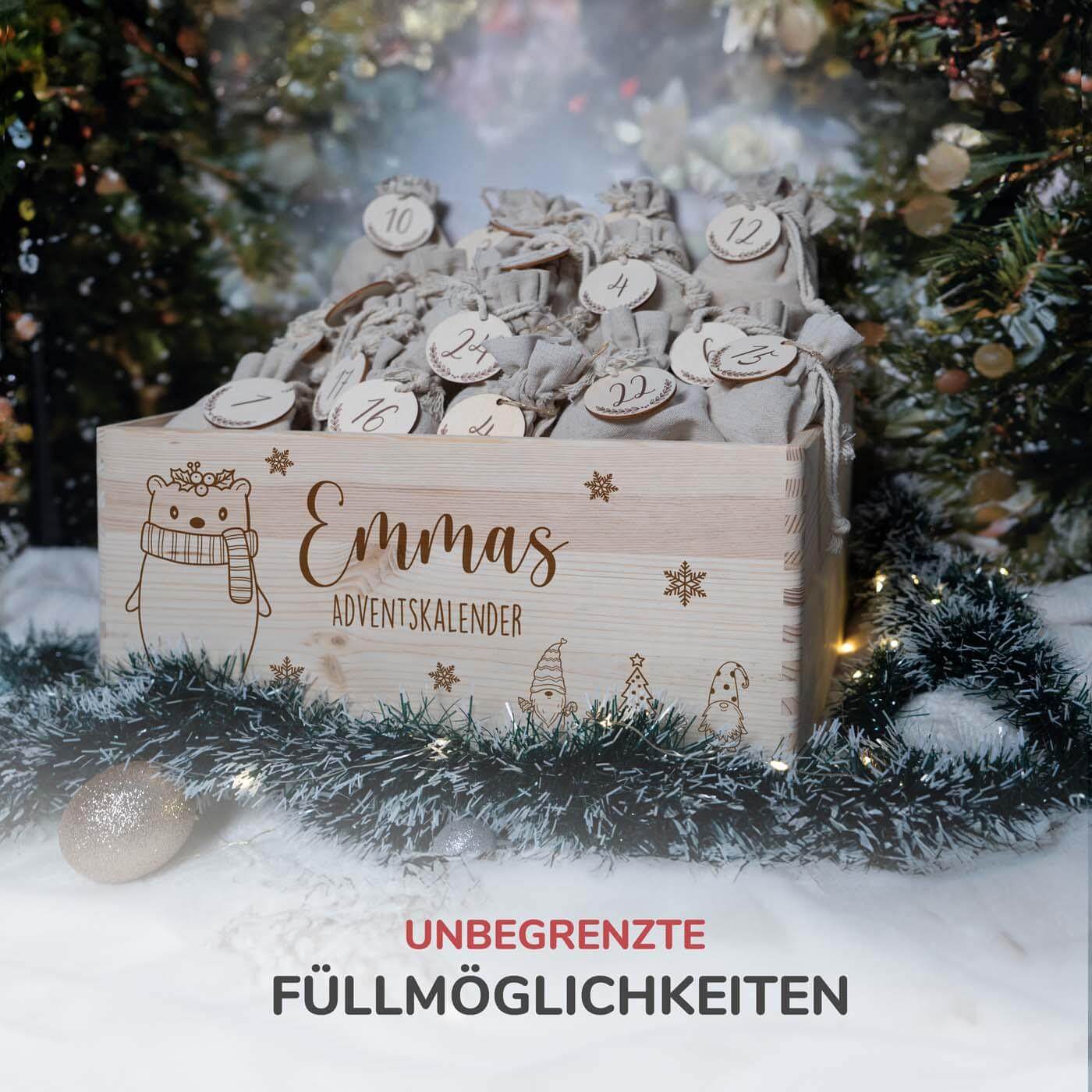 nahaufnahme des adventskalenders mit chrismas bär motiv