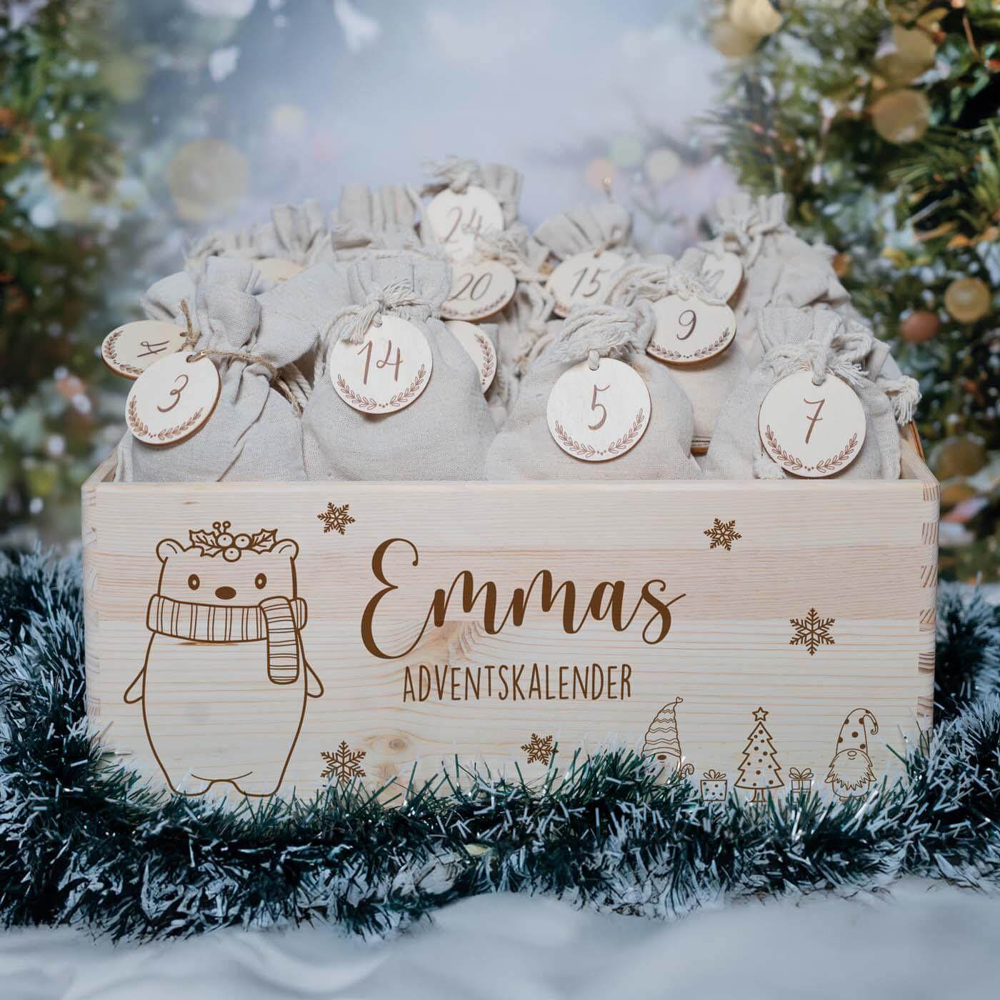 personalisierter adventskalender mit chrismas bär design