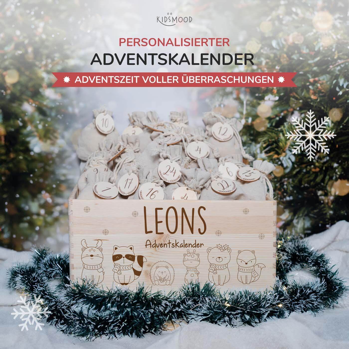 personalisiertes geschenk adventskalender mit waldtiere design