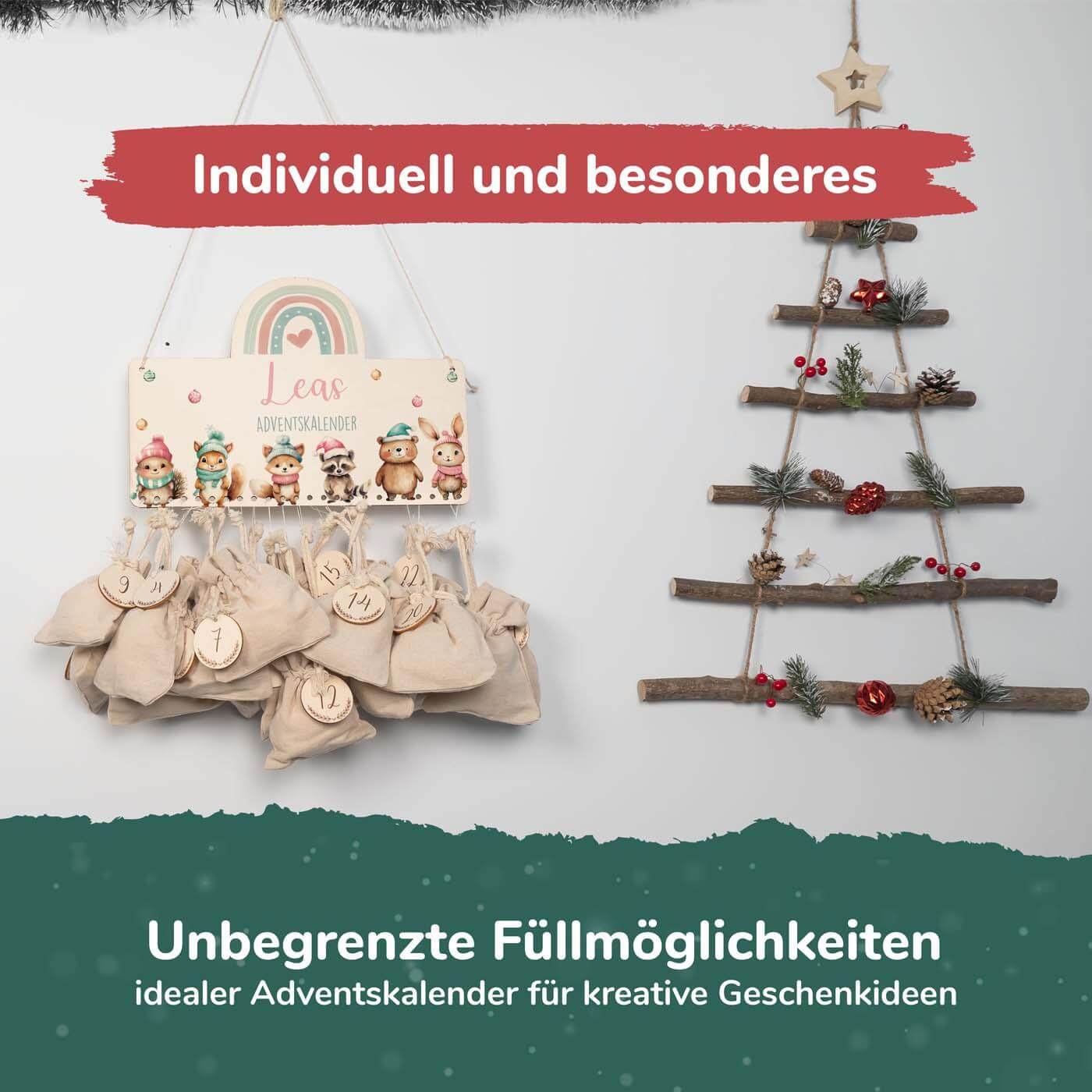 adventskalender mit winter-tierfamilie motiv für kinder