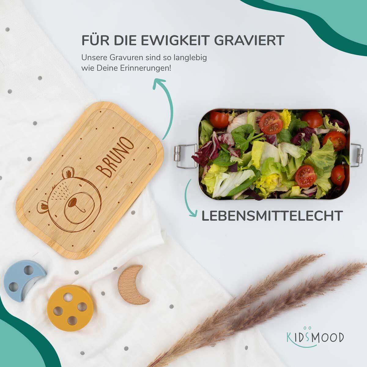 lunchbox with bärengesicht design and personalized name