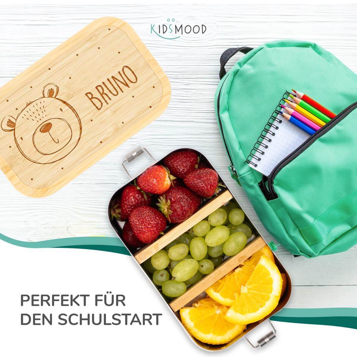 engraved lunchbox with bear face and custom name