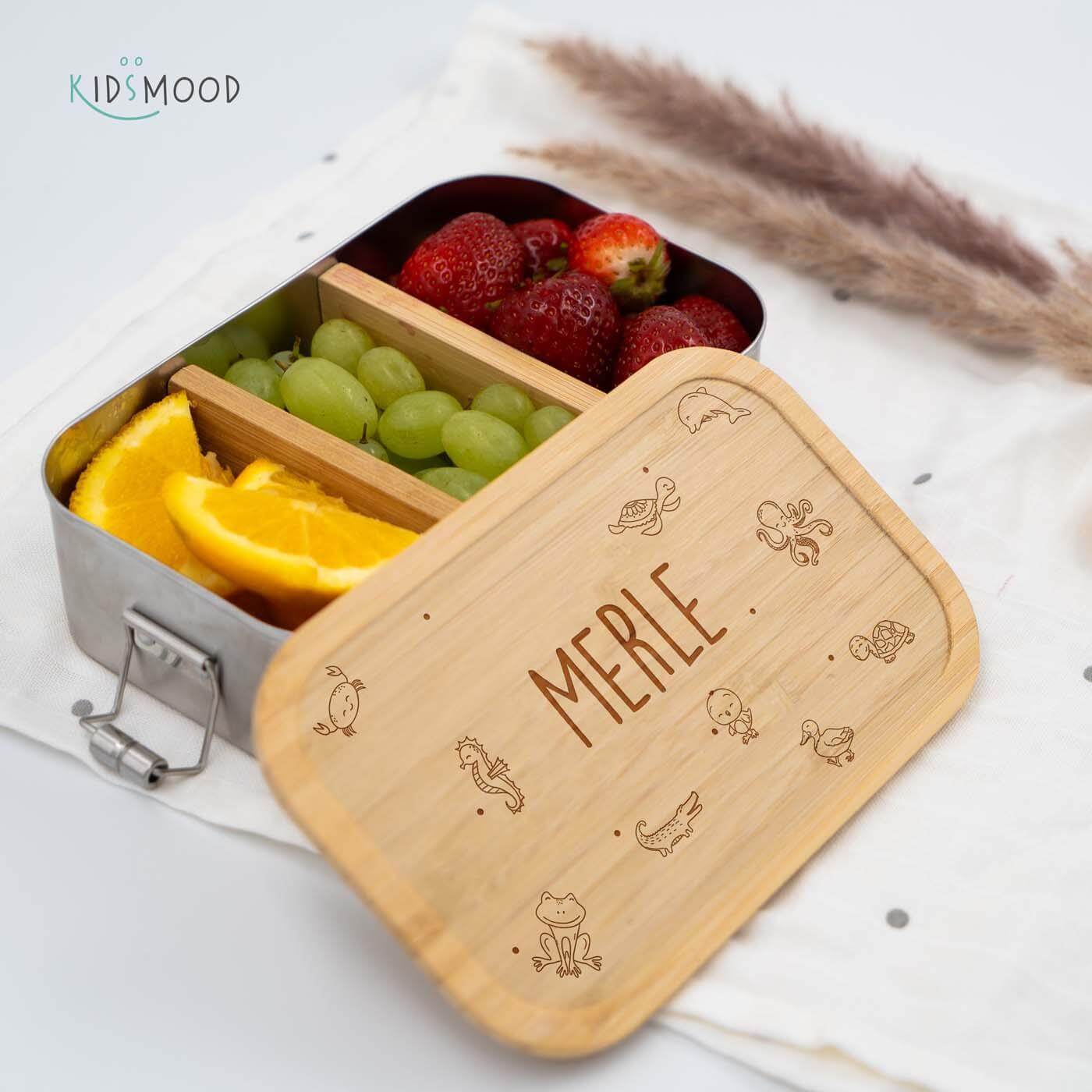 close-up of lunchbox with ocean motif