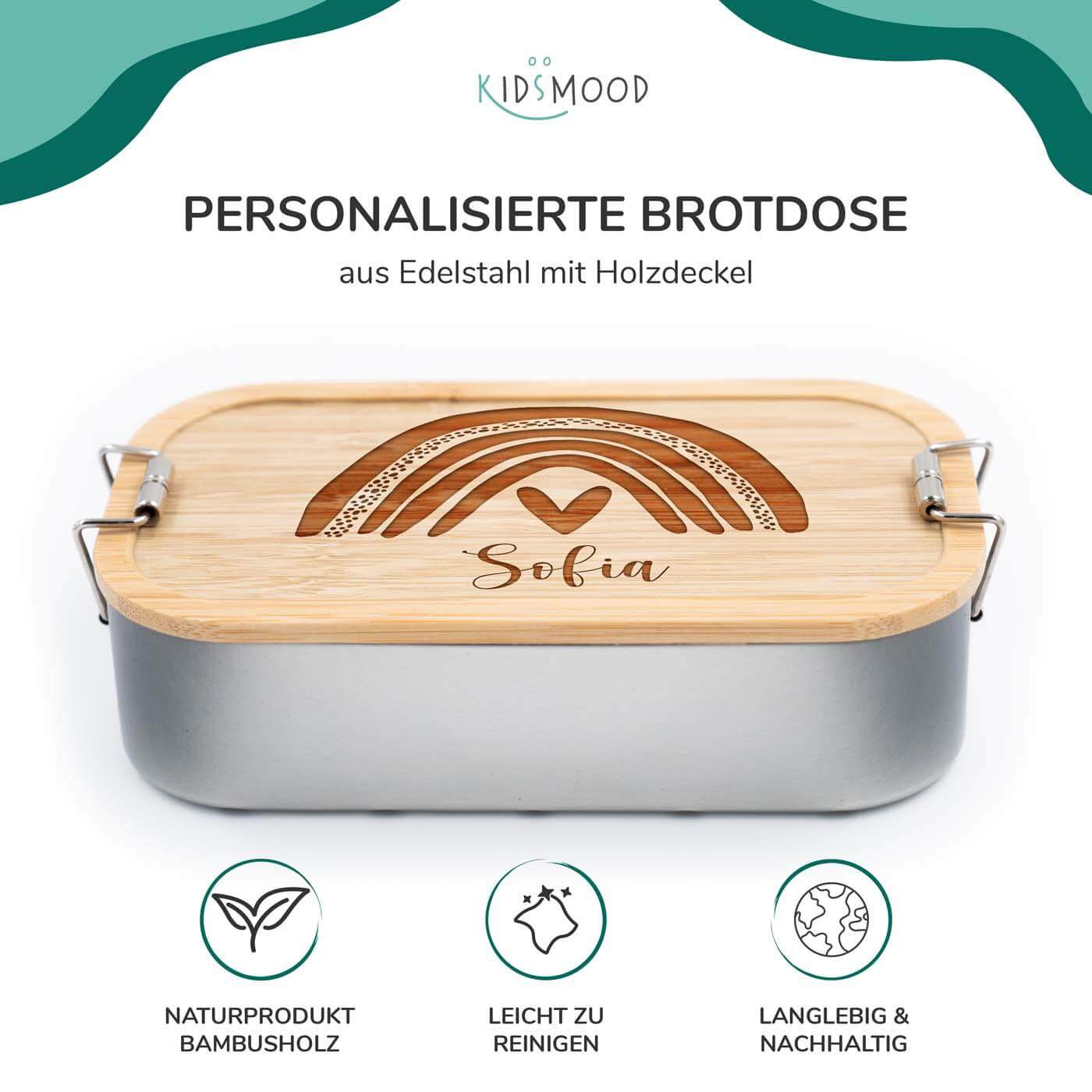 lunchbox with regenbogen design and personalized name