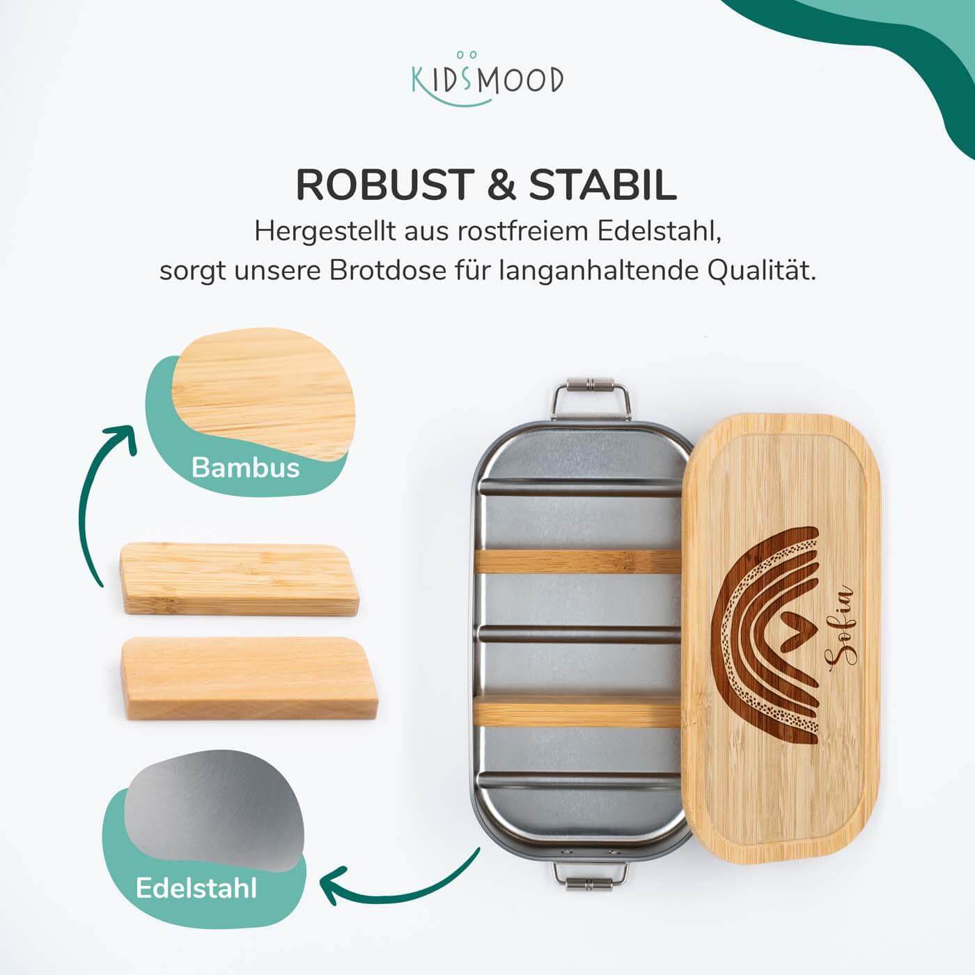 handcrafted lunchbox with regenbogen engraving