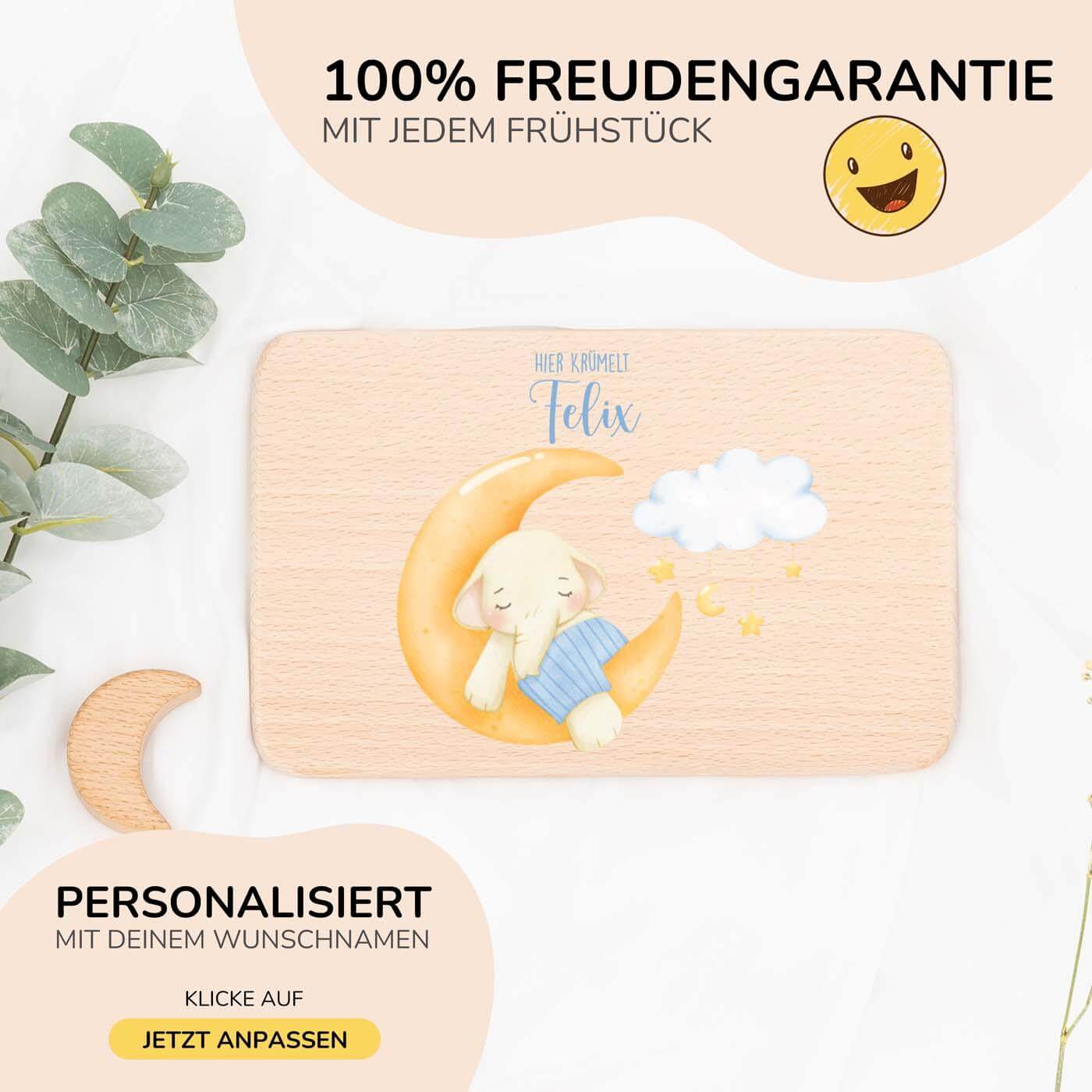 nahaufnahme des frühstücksbrettchens mit elefant motiv