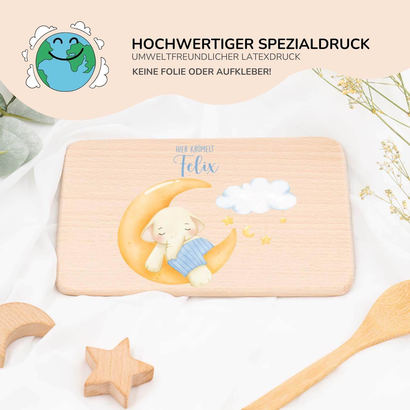 hochwertiges frühstücksbrettchen mit süßem elefant personalisiert