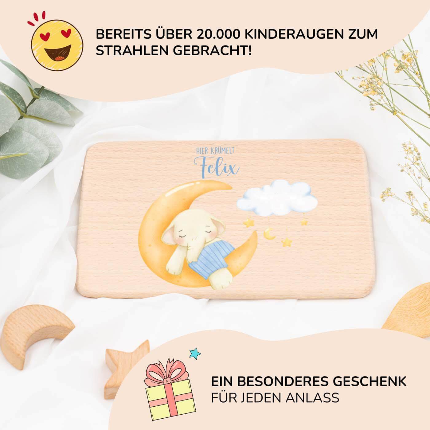 personalisiertes geschenk frühstücksbrettchen mit süßem elefant design