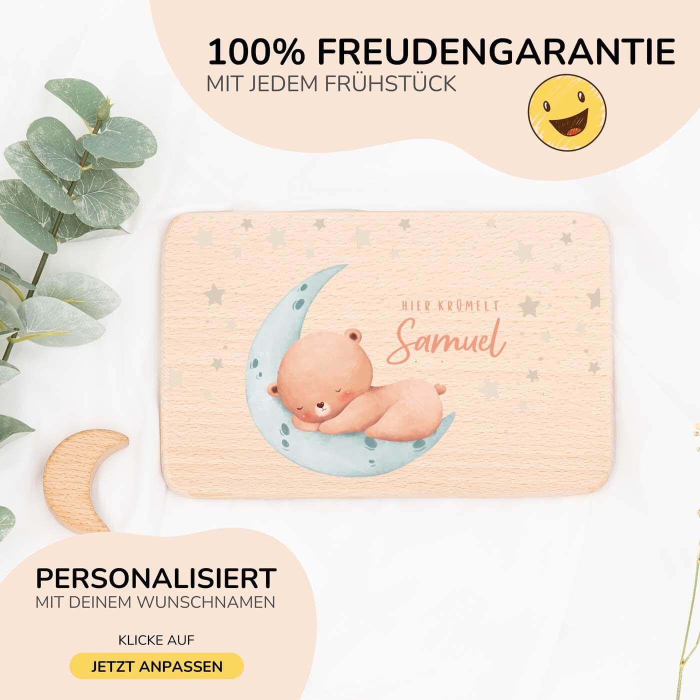 nahaufnahme des frühstücksbrettchens mit baby bär motiv