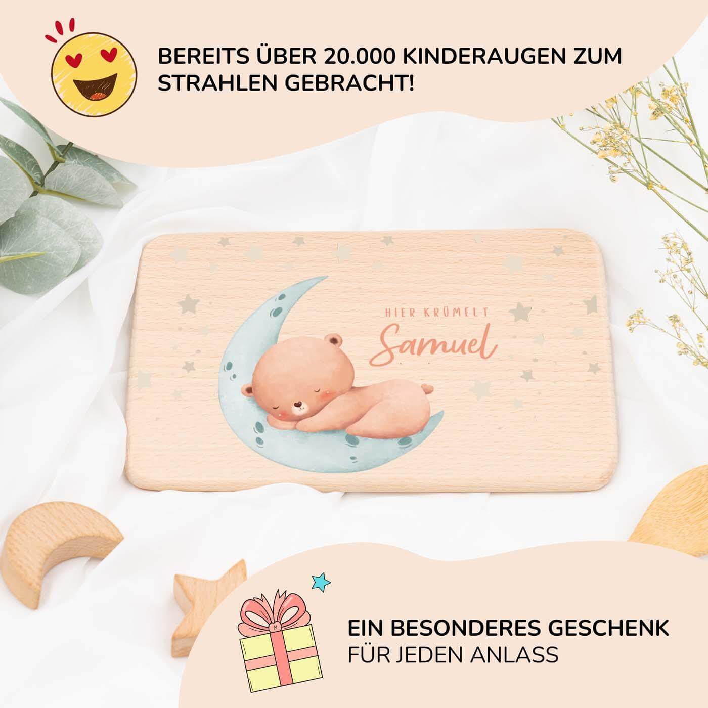 hochwertiges frühstücksbrettchen mit baby bär personalisiert