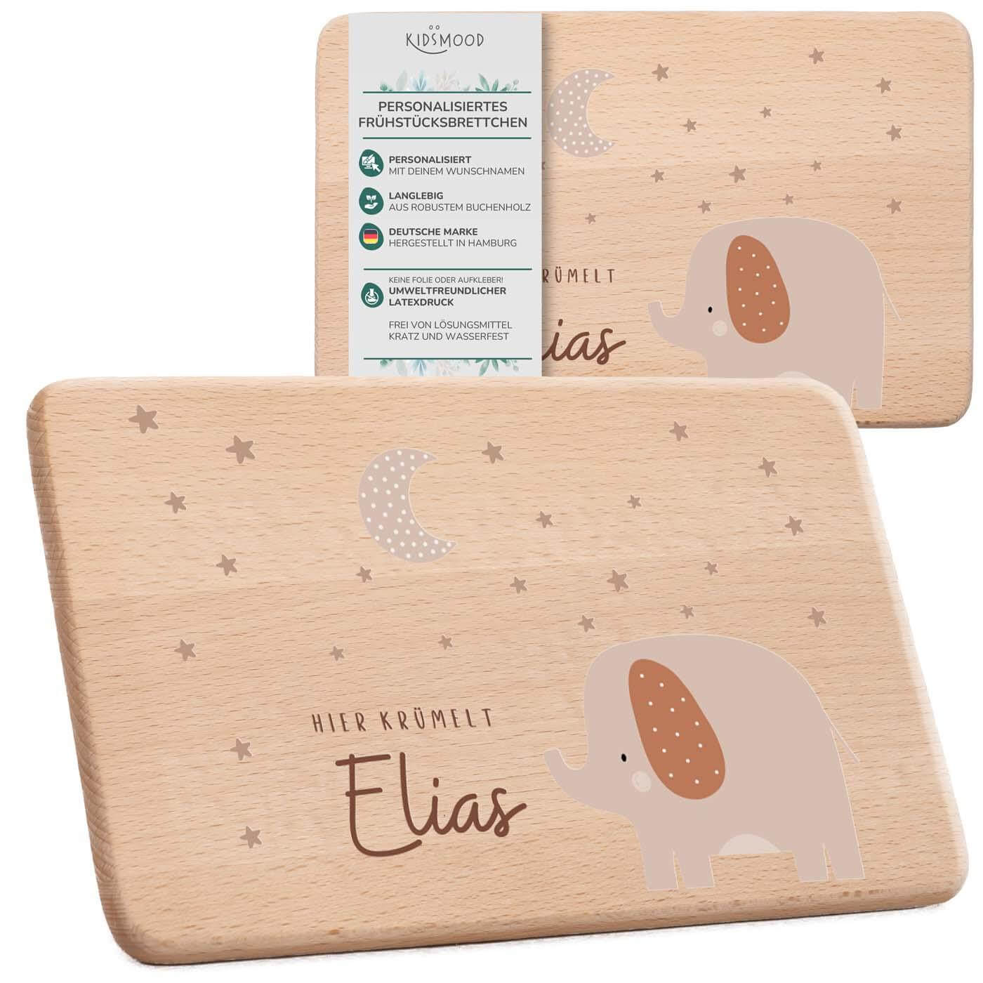 personalisiertes frühstücksbrettchen mit elefant design