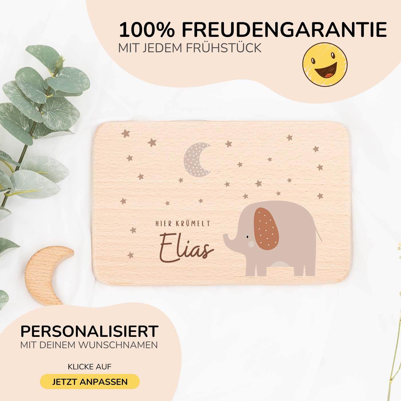 nahaufnahme des frühstücksbrettchens mit elefant motiv