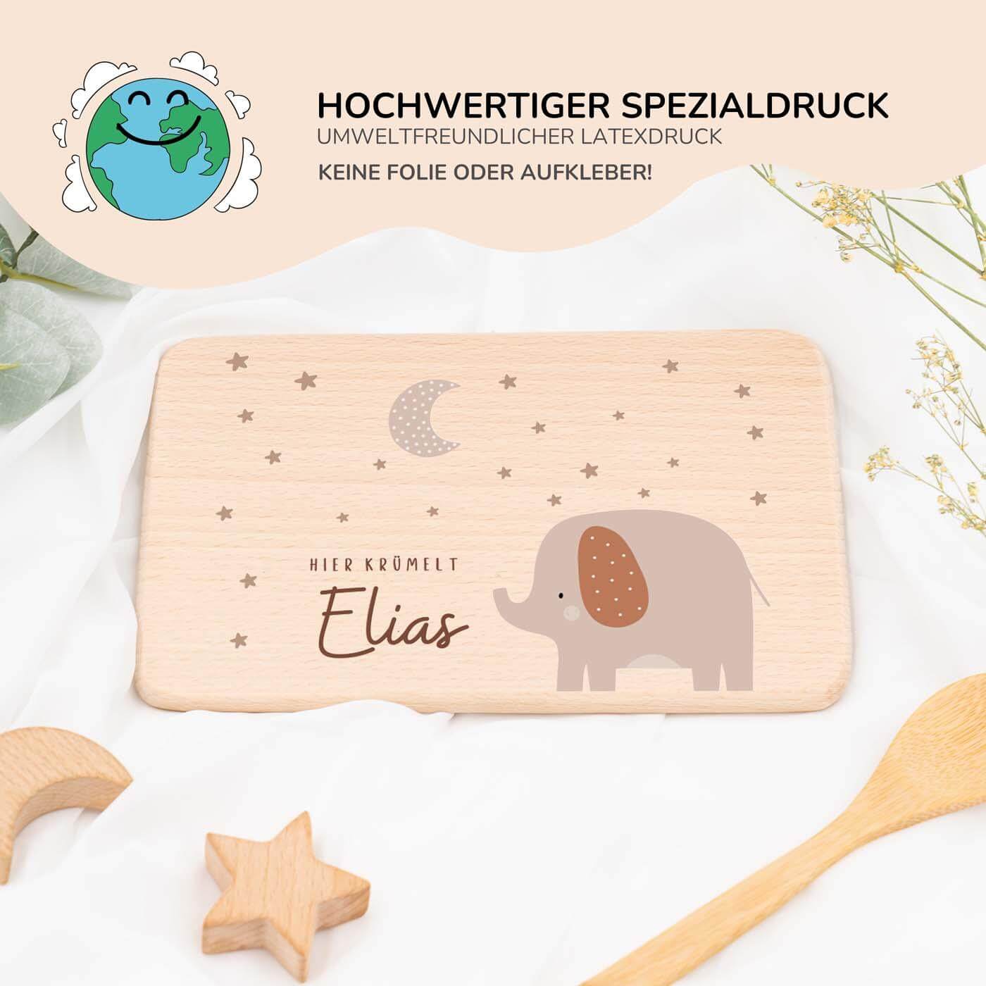 frühstücksbrettchen mit elefant motiv und individuellem namen
