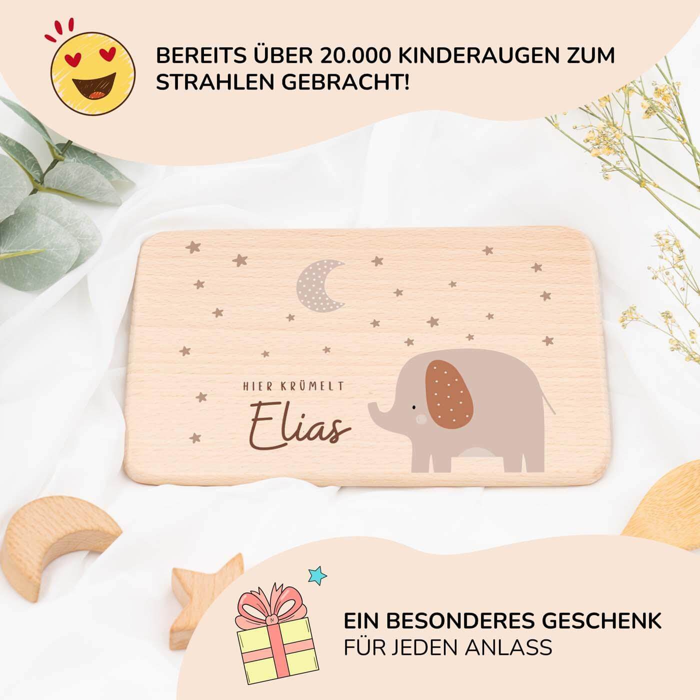 hochwertiges frühstücksbrettchen mit elefant personalisiert