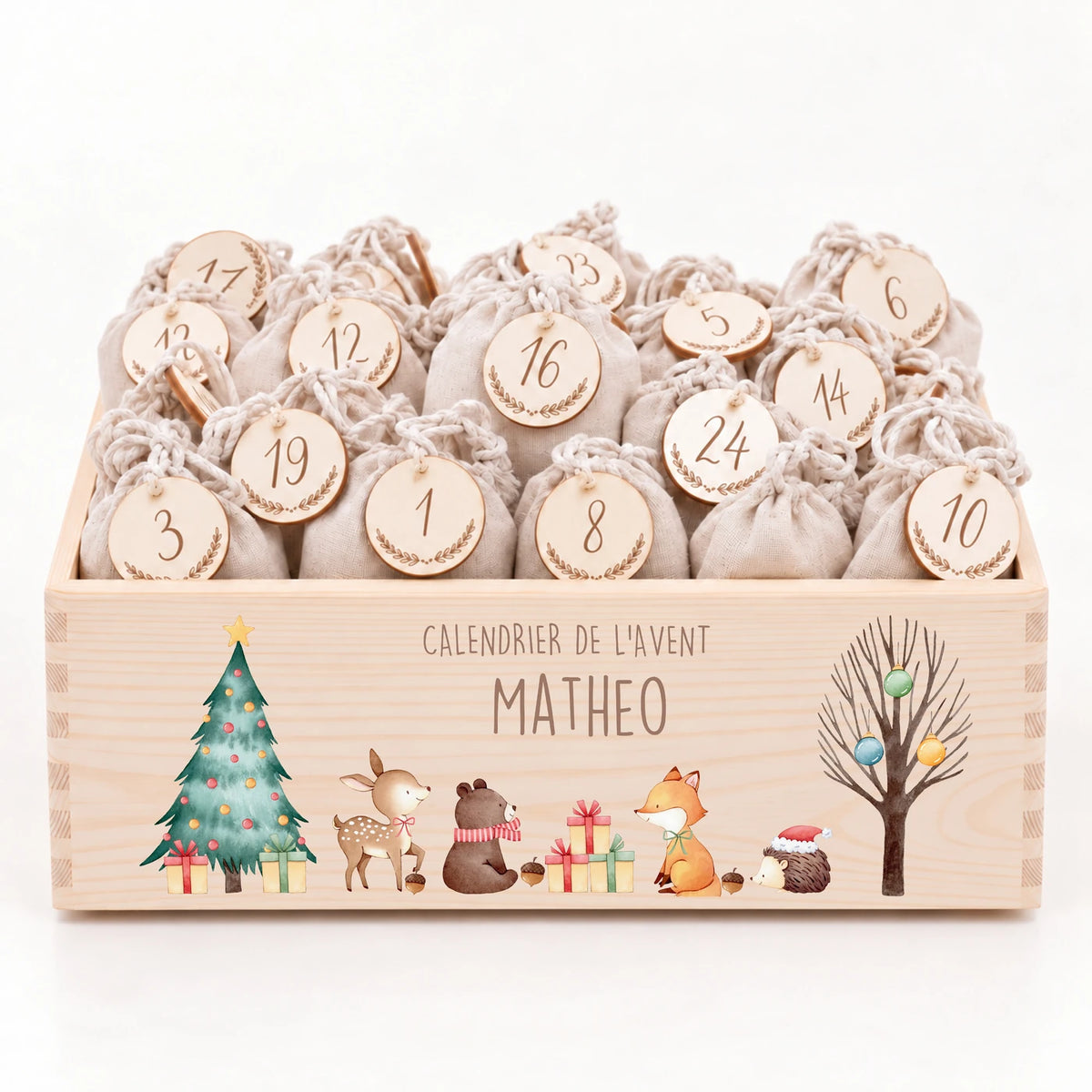 Calendrier de l'Avent personnalisé - Faon et cadeaux