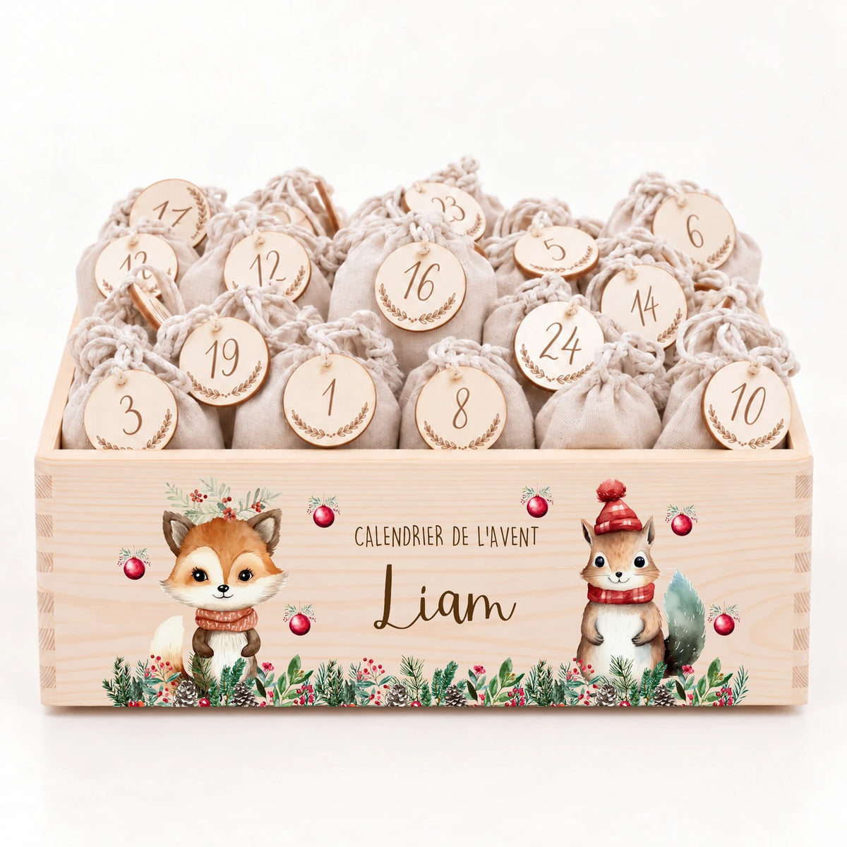 Calendrier de l'Avent personnalisé - Renard et écureuil