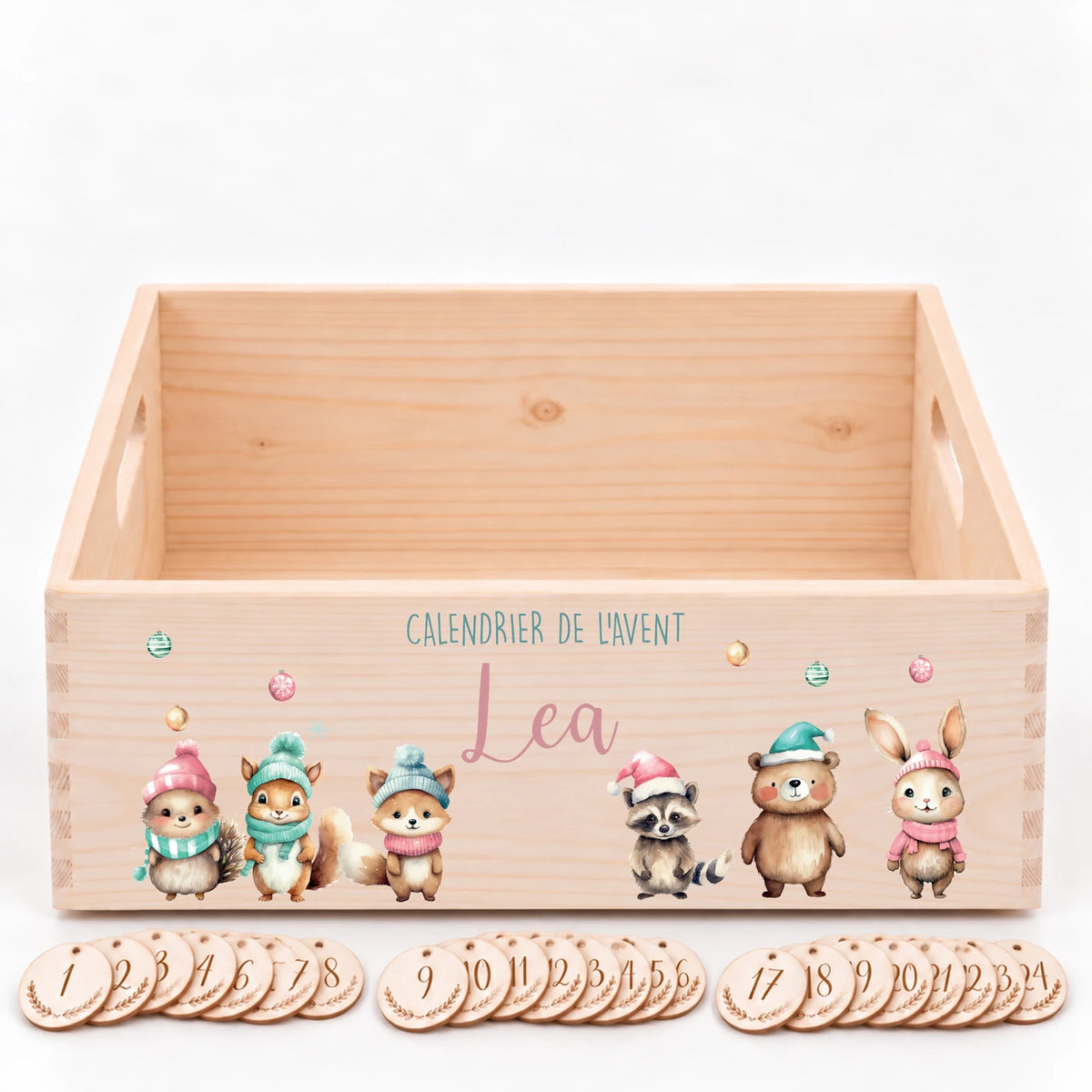 Calendrier de l'Avent personnalisé - Bonnets pastel