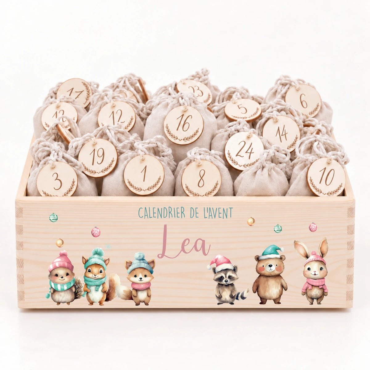 Calendrier de l'Avent personnalisé - Bonnets pastel