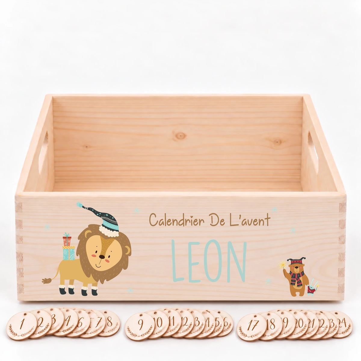 Calendrier de l'Avent personnalisé - Lion et cadeaux