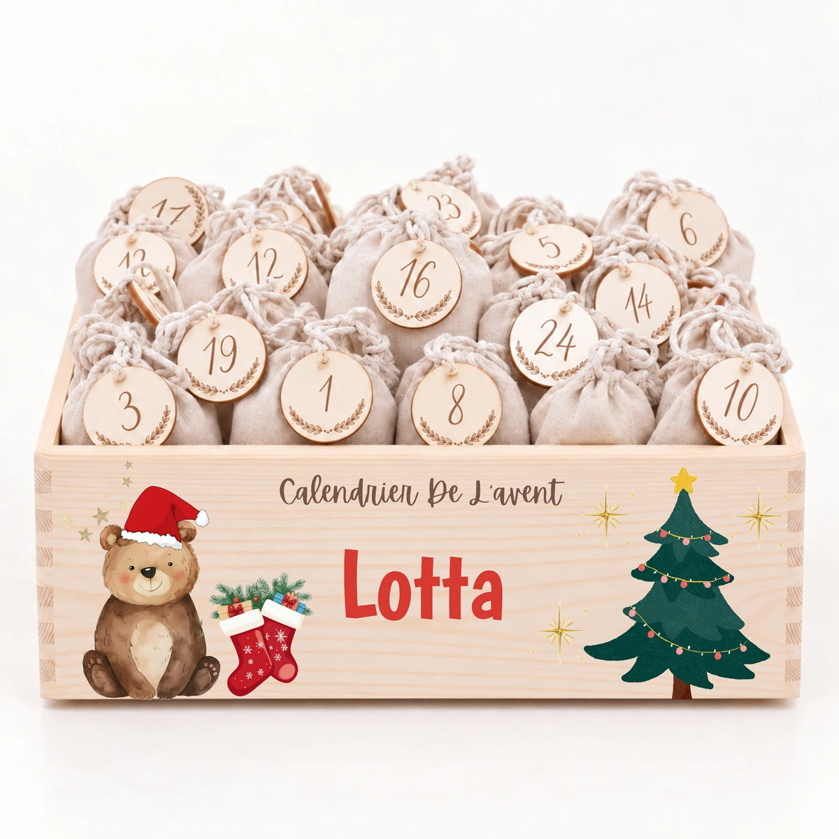 Calendrier de l'Avent personnalisé - Ours et chaussettes