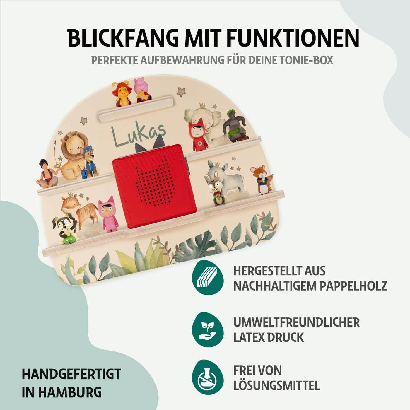 tonie-regal mit jungle tierfamilie motiv und individuellem namen