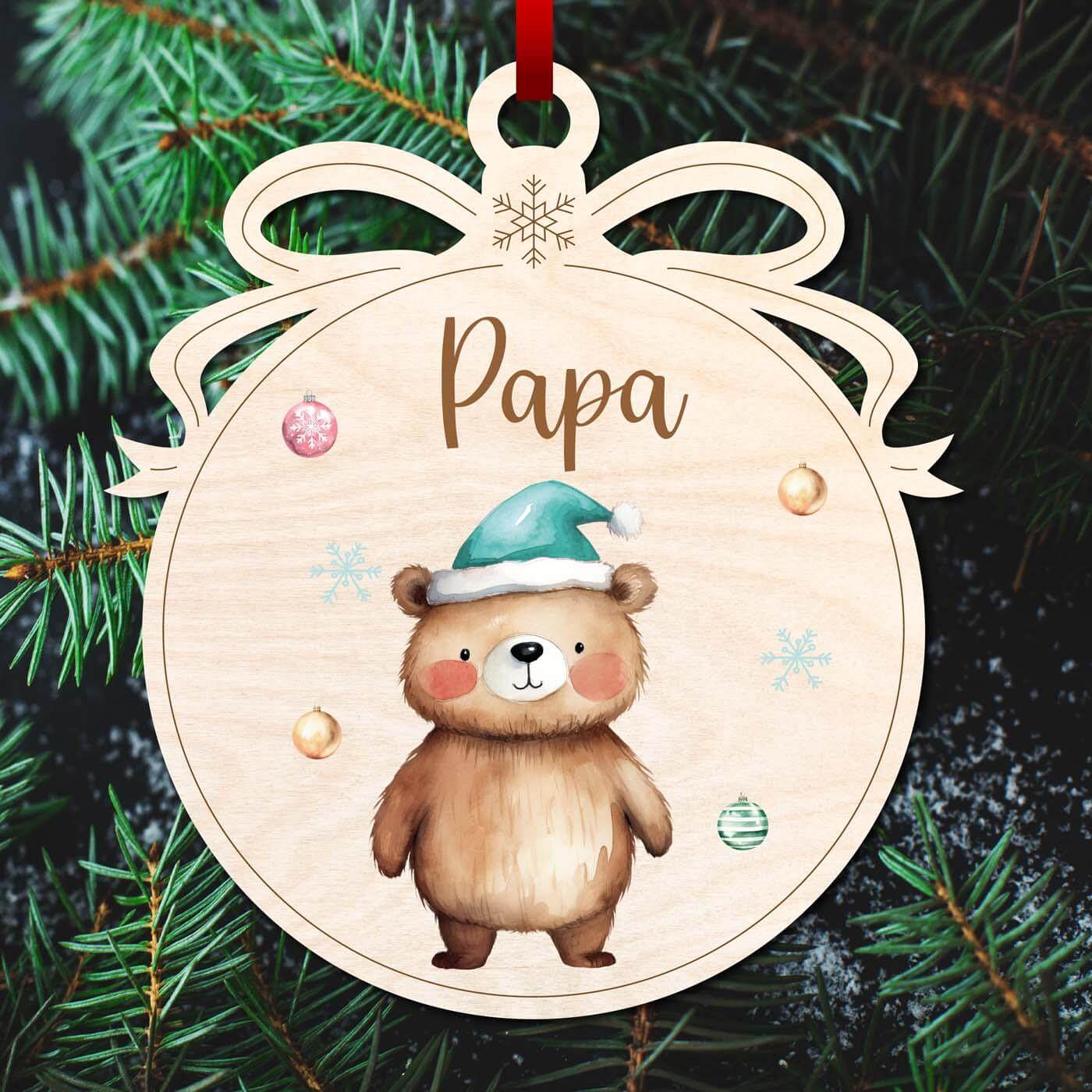hochwertige holzweihnachtskugeln mit bär und tierfamilie