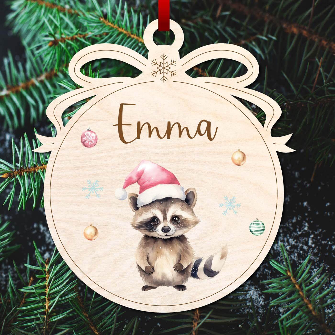 personalisiertes geschenk weihnachtskugeln mit bär und tierfamilie