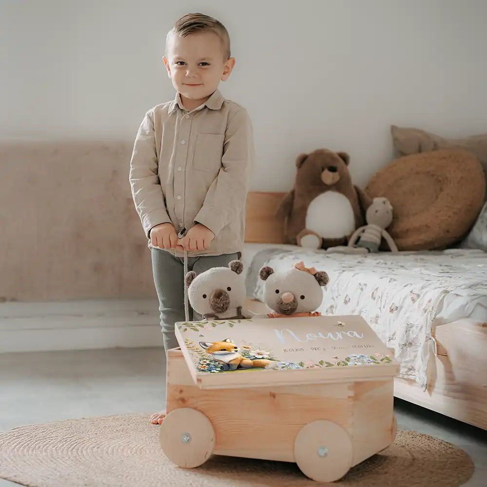 Spielzeugkiste mit Rädern personalisiert - Fuchs