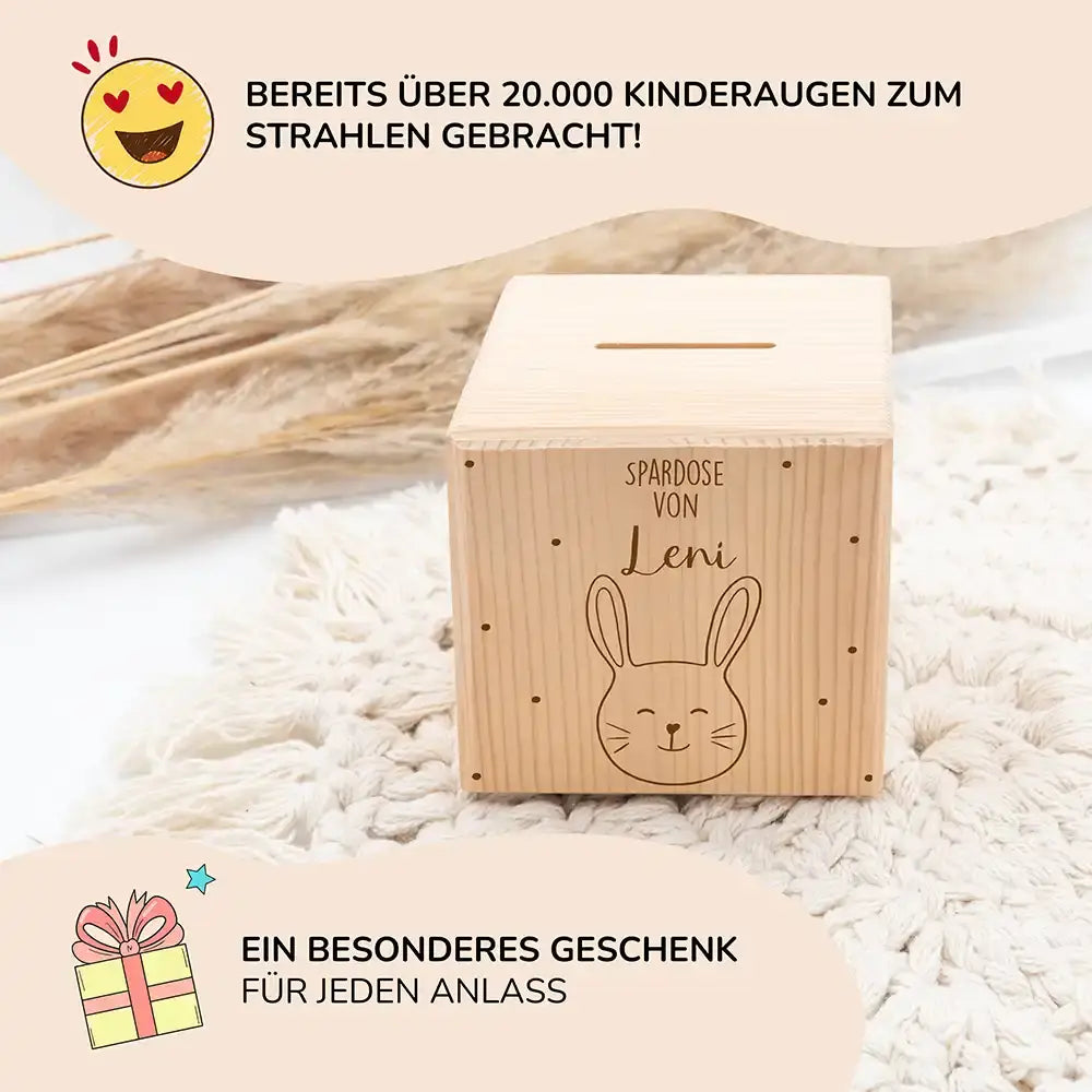 Spardose Kinder, Sparschwein personalisiert - Hase mit Punkten