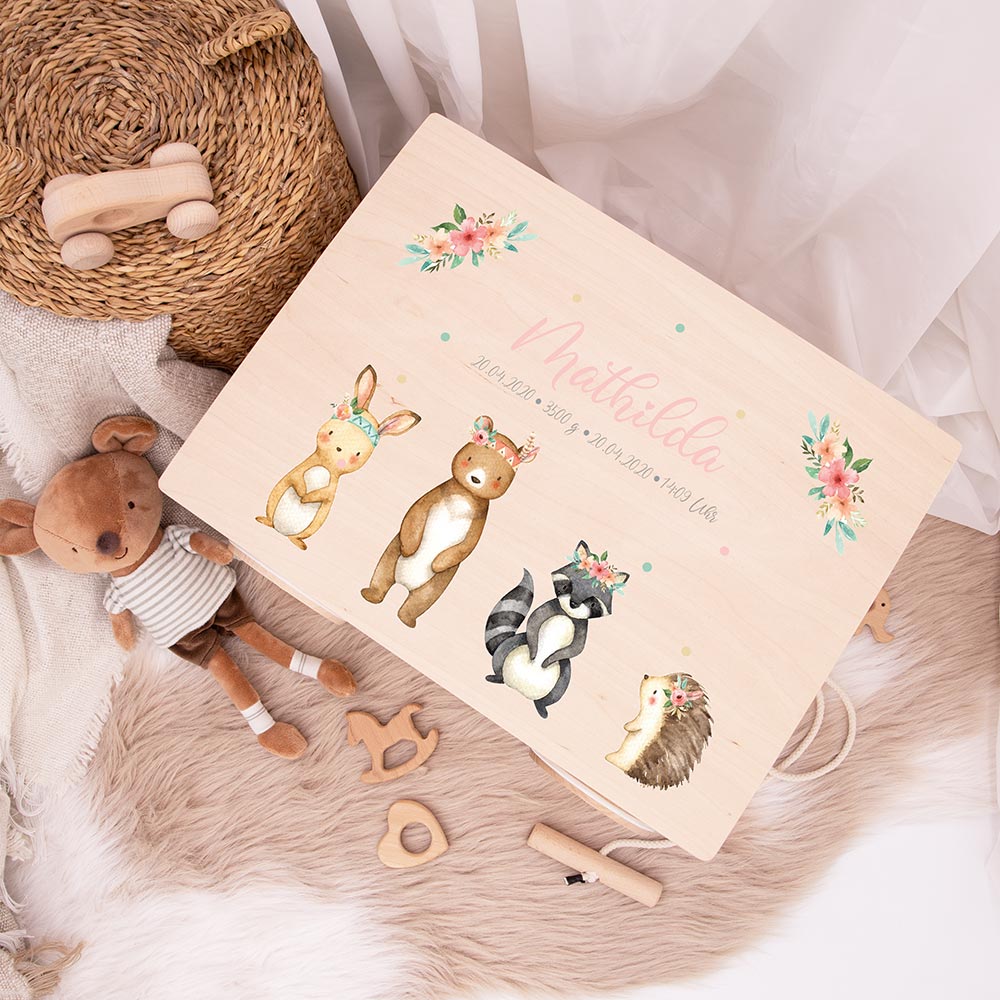 Spielzeugkiste mit Rädern personalisiert - Tiere
