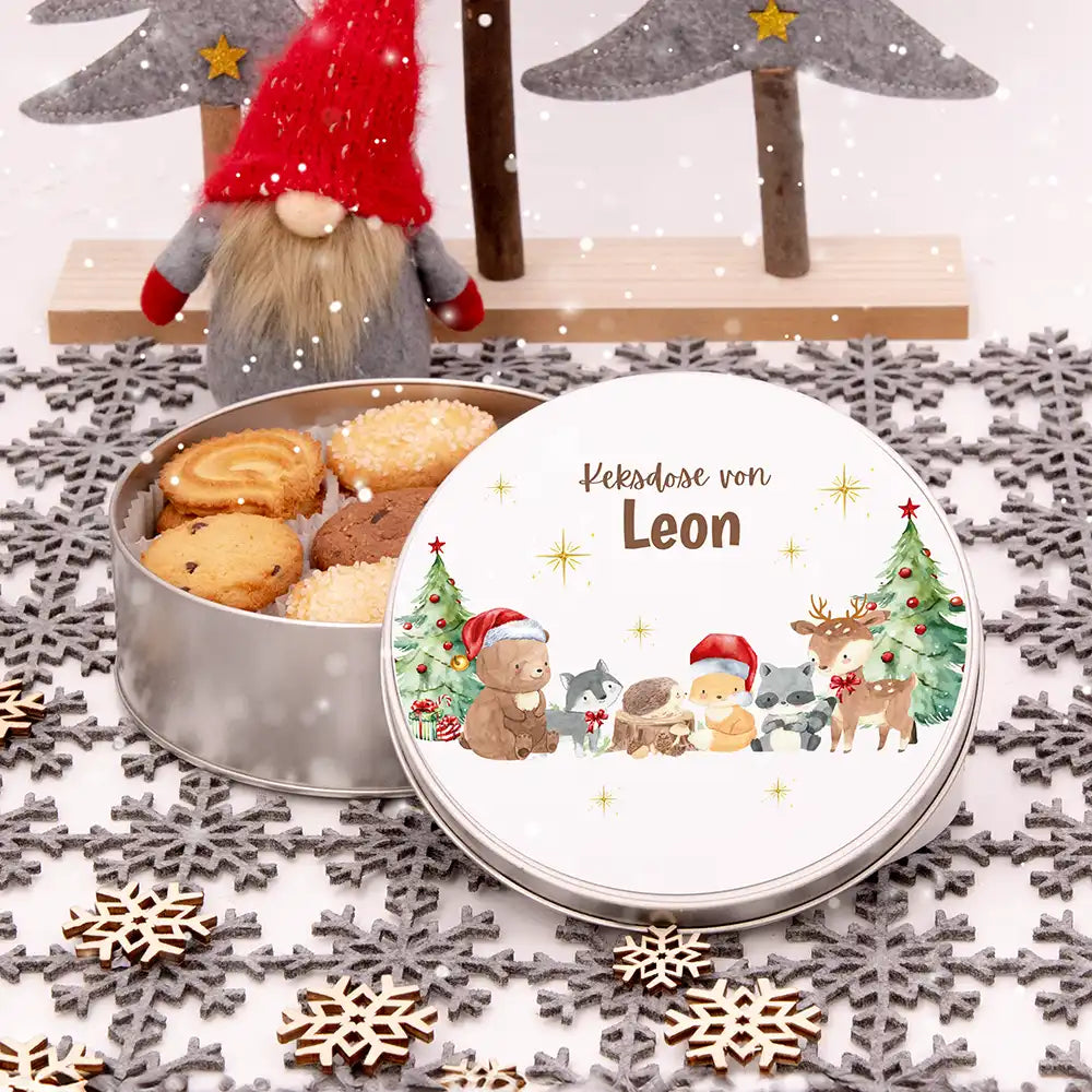 Keksdose aus Metal personalisiert - Weihnachtliche Waldtiere