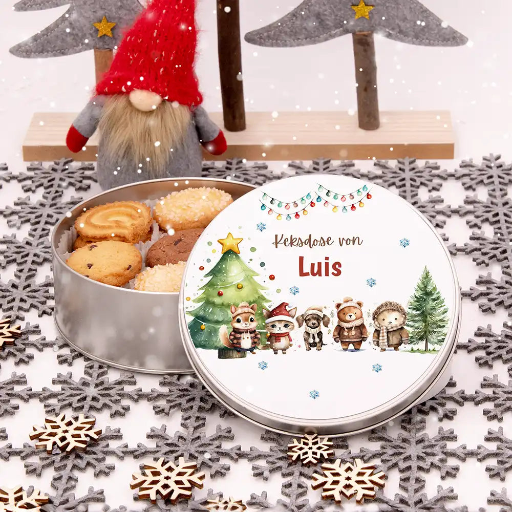 Keksdose aus Metal personalisiert - Winterliche Kuschelbande
