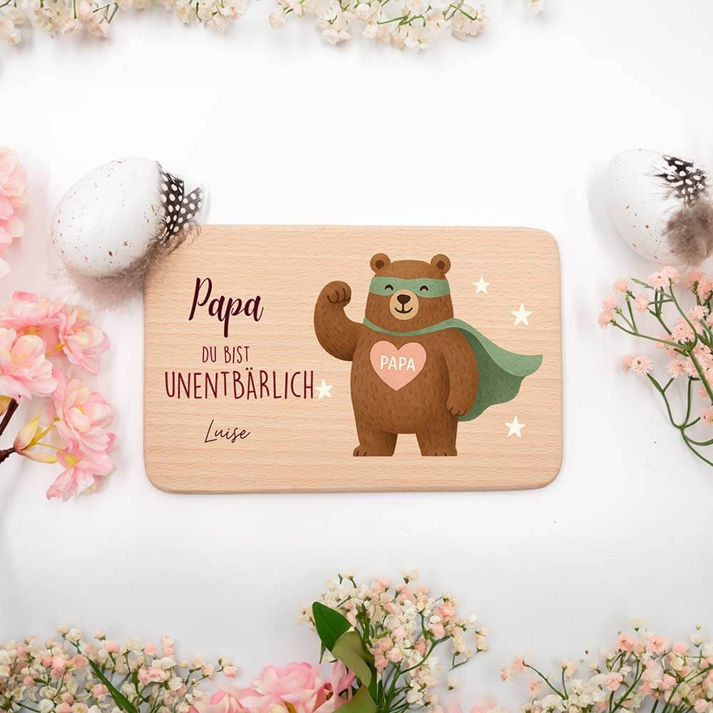 Frühstücksbrettchen Holz Du bist unentbärlich mit Gravur - Geschenk Vatertag