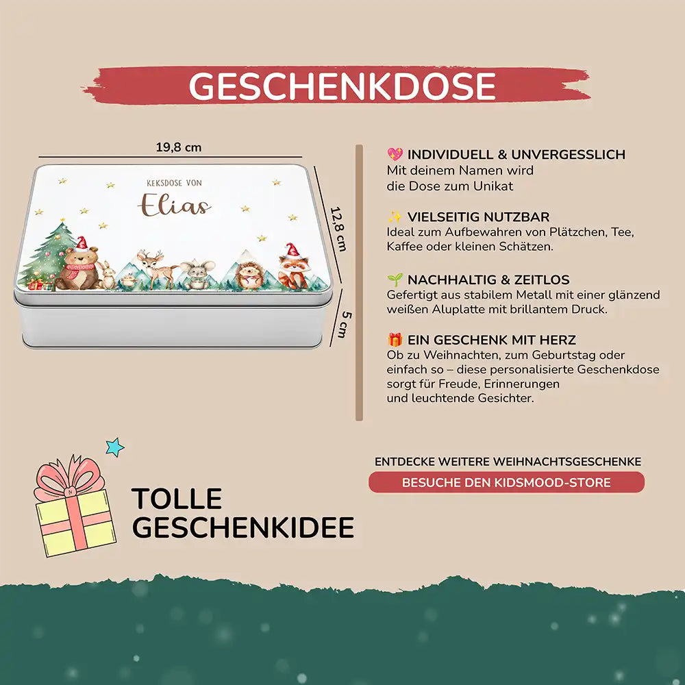 Keksdose aus Metal personalisiert - Kekszauber mit Waldfreunden