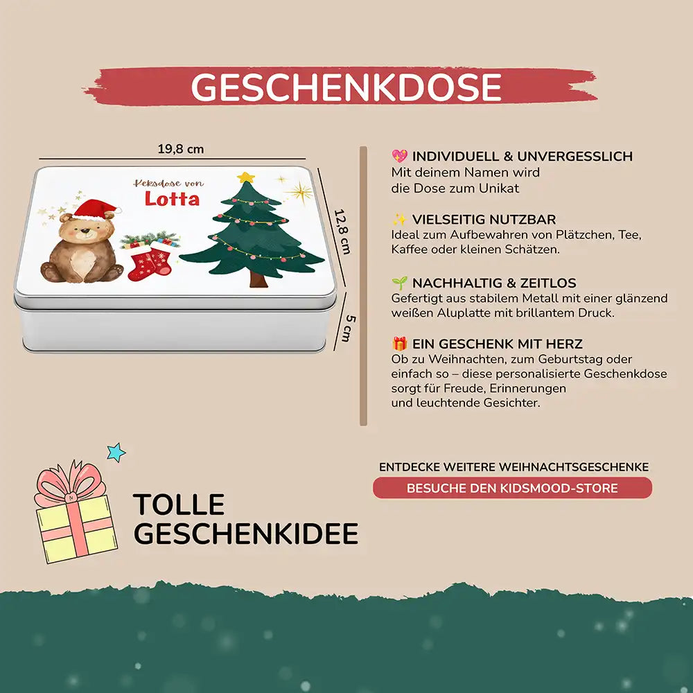 Keksdose aus Metal personalisiert - Weihnachtsbär