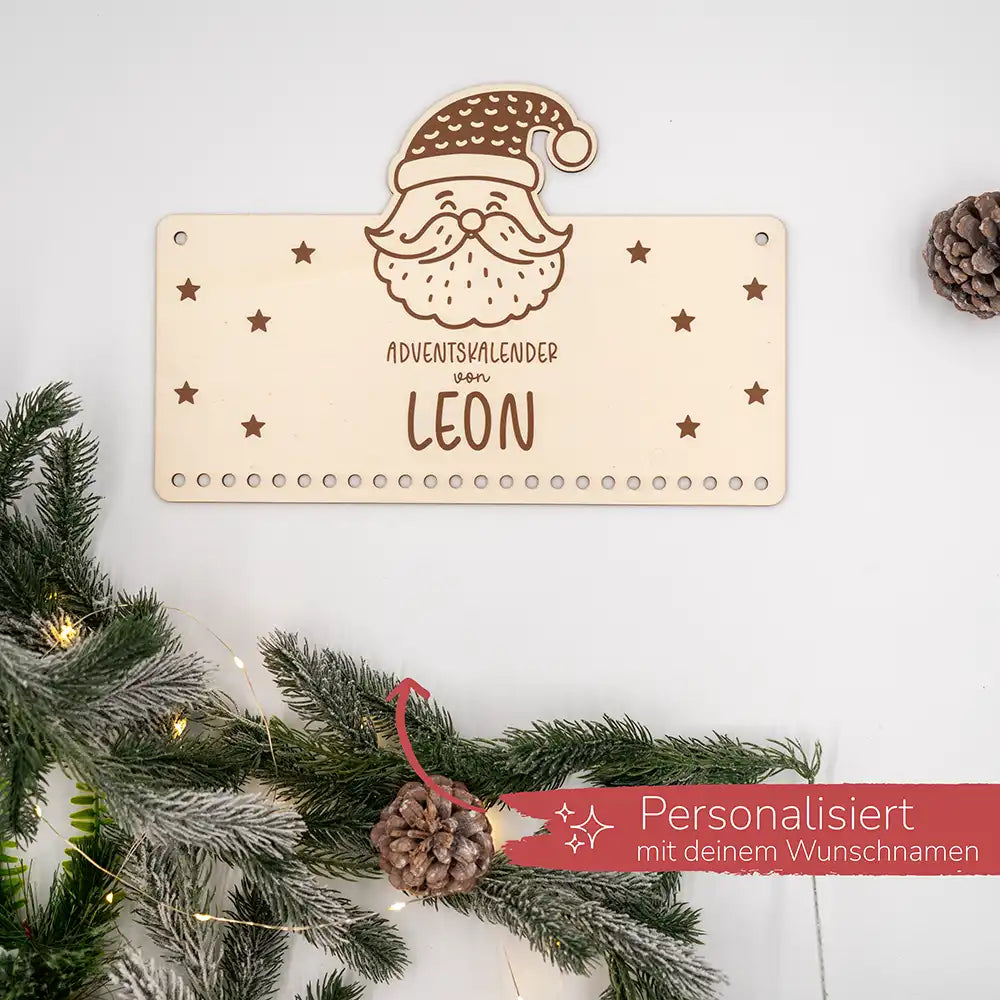 Personalisierbarer Adventskalender "Weihnachtsmann" - Holz & Jute für Kinder
