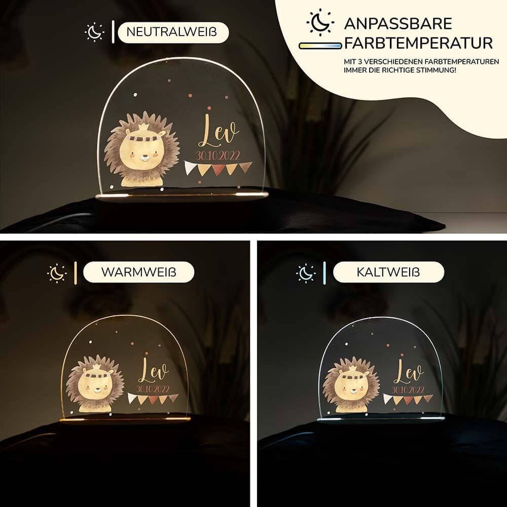 high-quality personalized night lamp with baby lion, dots, and garland