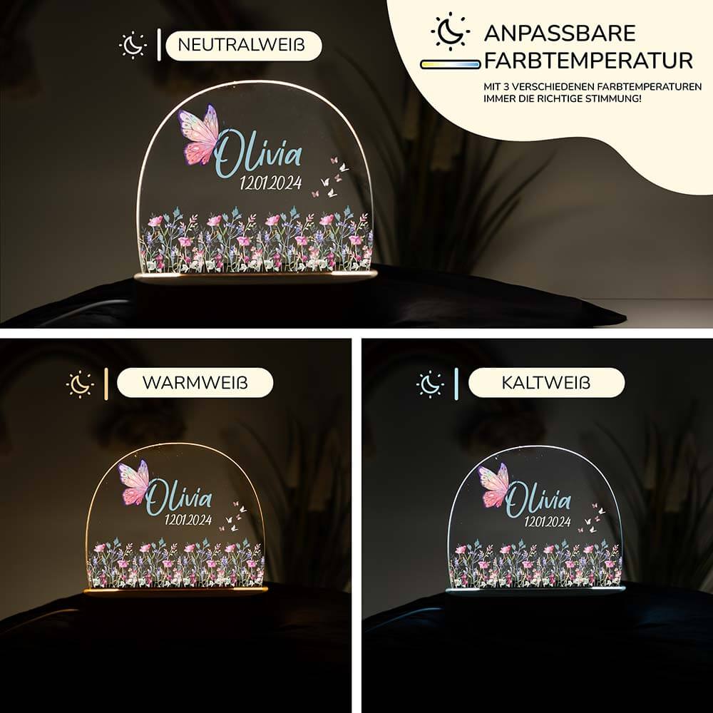 Nachtlicht Kinder personalisiert - Blumenwiese & Schmetterlinge