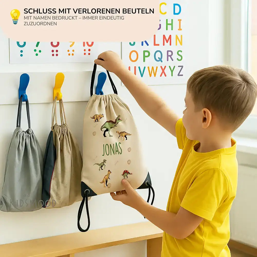 Personalisierter Turnbeutel mit Namen - Dinos