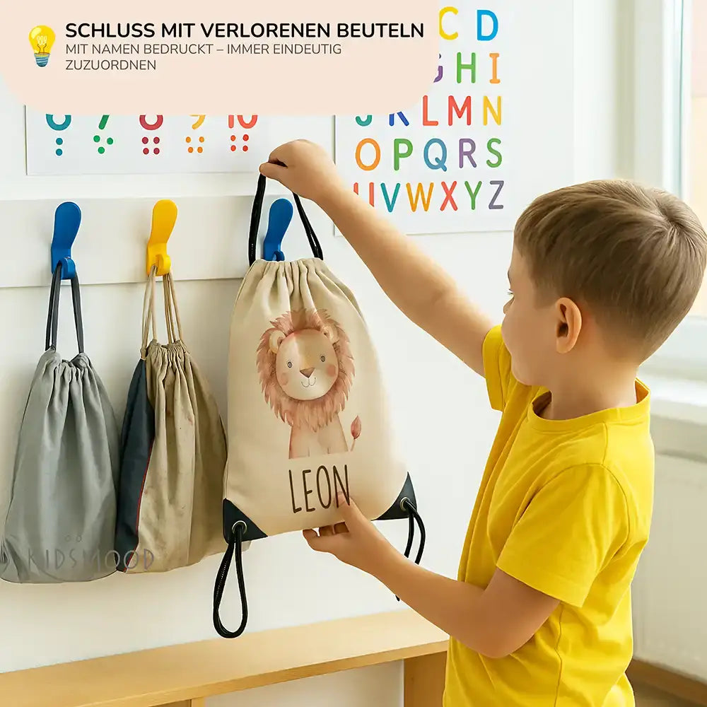 Personalisierter Turnbeutel mit Namen - Löwe