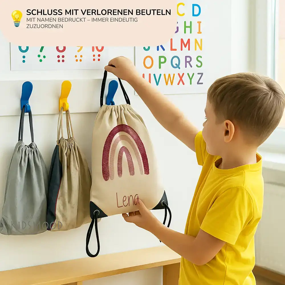 Personalisierter Turnbeutel mit Namen - Regenbogen