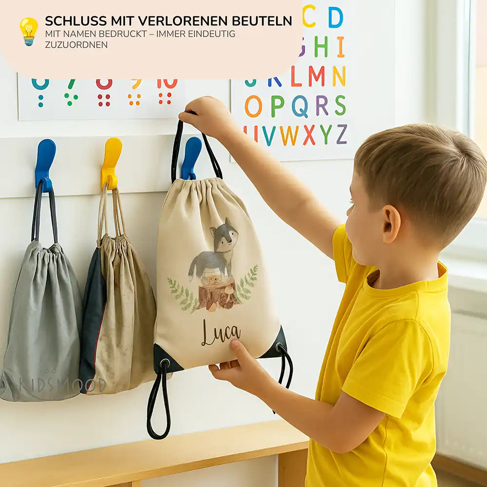 Personalisierter Turnbeutel mit Namen - Dachs