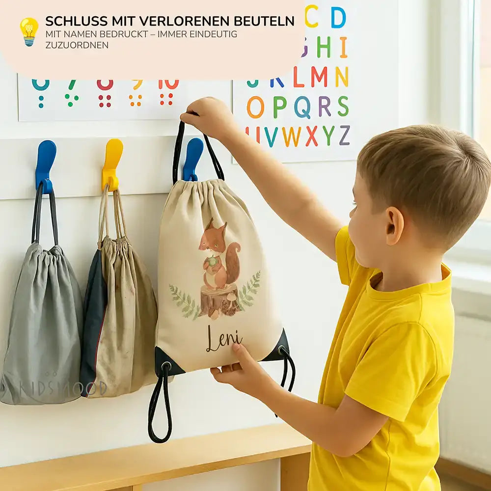 Personalisierter Turnbeutel mit Namen - Eichhörnchen