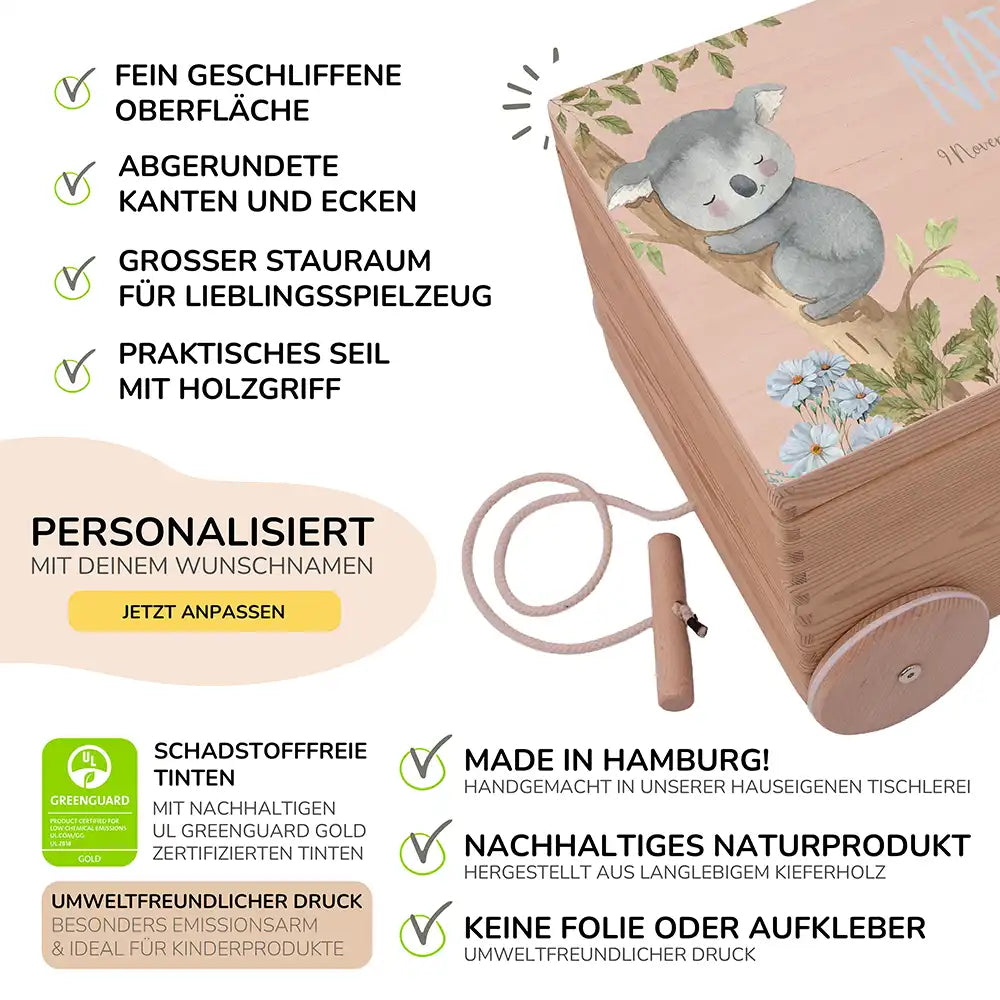 Spielzeugkiste mit Rädern personalisiert - Koala