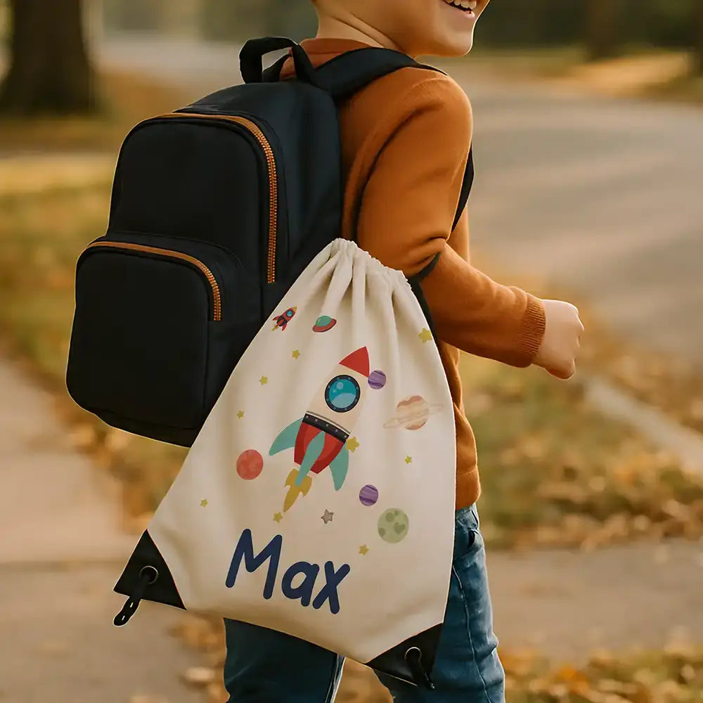 Personalisierter Turnbeutel mit Namen - Rakete