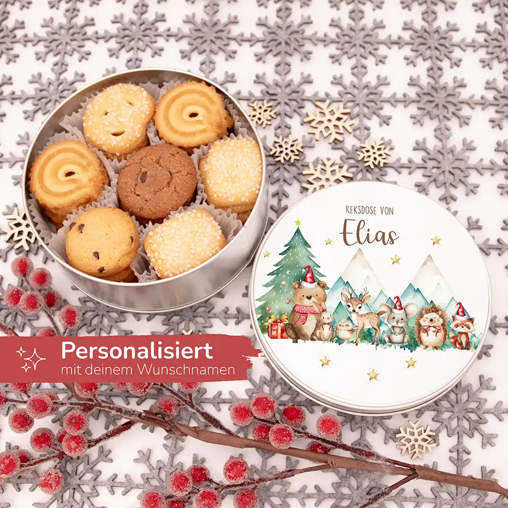 Keksdose aus Metal personalisiert - Kekszauber mit Waldfreunden