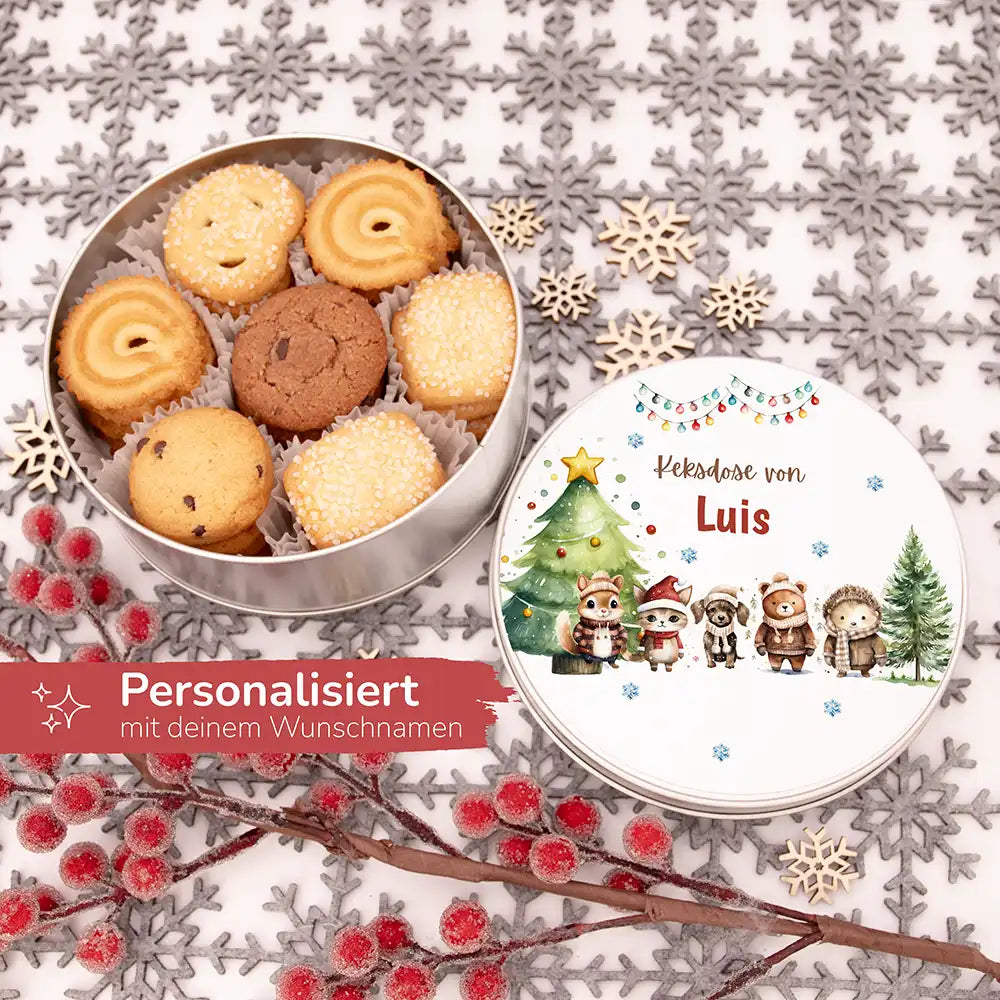 Keksdose aus Metal personalisiert - Winterliche Kuschelbande
